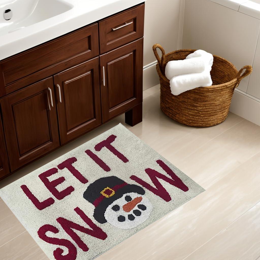 St. Nicholas Square St. Nicholas Square Bathroom Rug, Plush Let It Snow Snowman Themed Bath Mat 20 x 30, Machine Wash