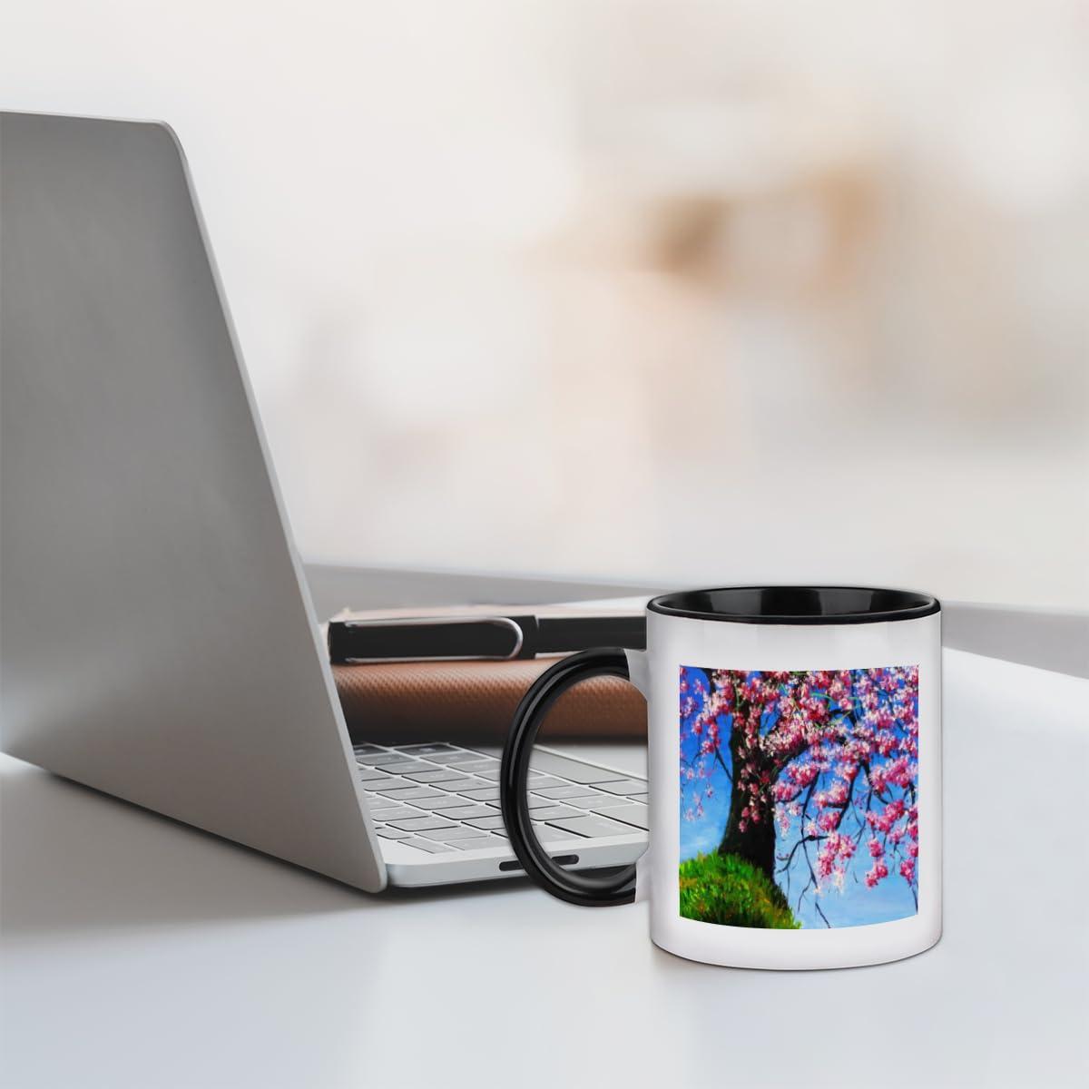 bisibuy Cherry Mugs Unique Ceramic Coffee Mug Blue Sky Tea Cups Big Coffe Mug Women Men Novelty Coffee Mugs for Home and Office