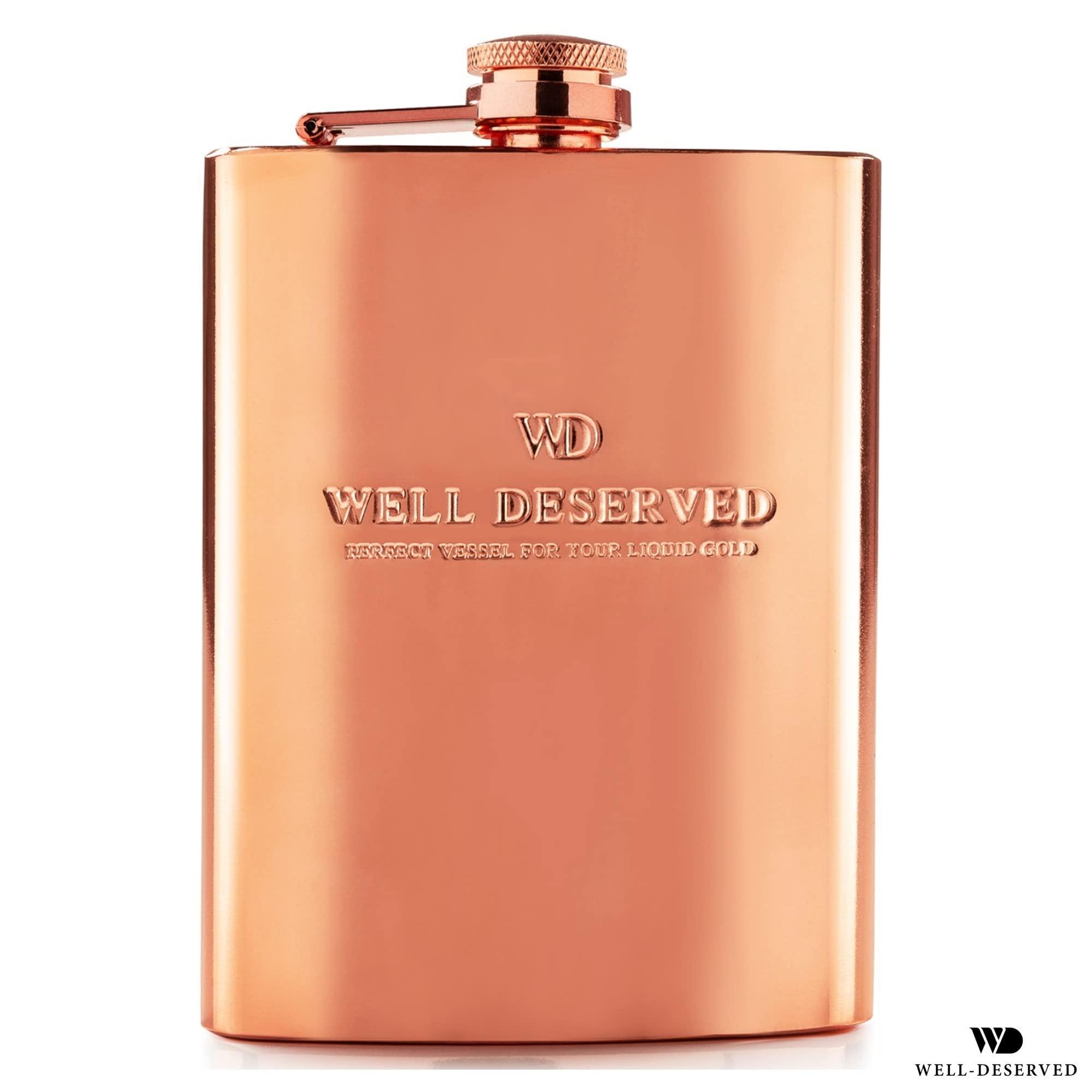 Simpler Life Copper Flask for Liquor for Men: 8oz Flask + Funnel + Pouch + Deluxe Gift Box Set. Copper Gifts for 7th Anniversary for Him. Men\'s Hip Flask. Engraved WellDeserved