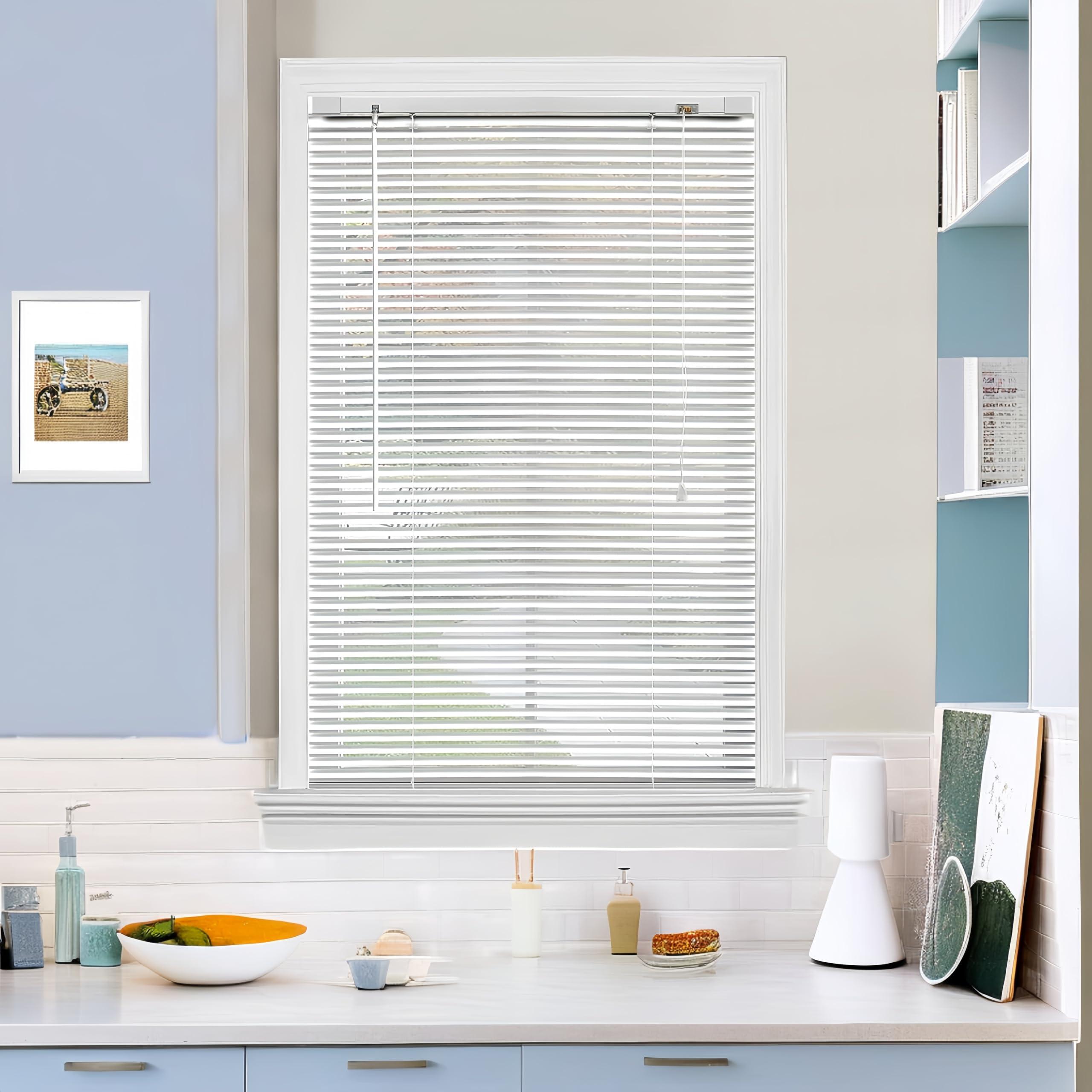 HomeLoft Basics Cordless Aluminum Blinds Horizontal Window Blinds Venetian Windows Blinds Vinyl Mini Blinds Anti-UV Waterproof Light Adjustment Metal Blinds for Windows and Home 45" Wx 80" H