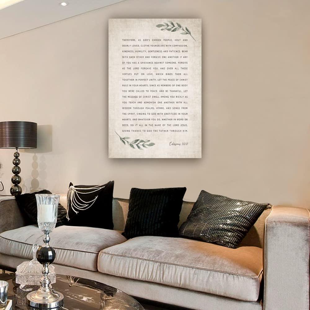 Sugsine Colossians 3 12-17 Bible Verse Poster Christian Wall Art Cloth Yourself with Compassion Praying Scripture Wall Decorations for Bedroom Modern Prints (12x18inch(30x45cm),Unframed)