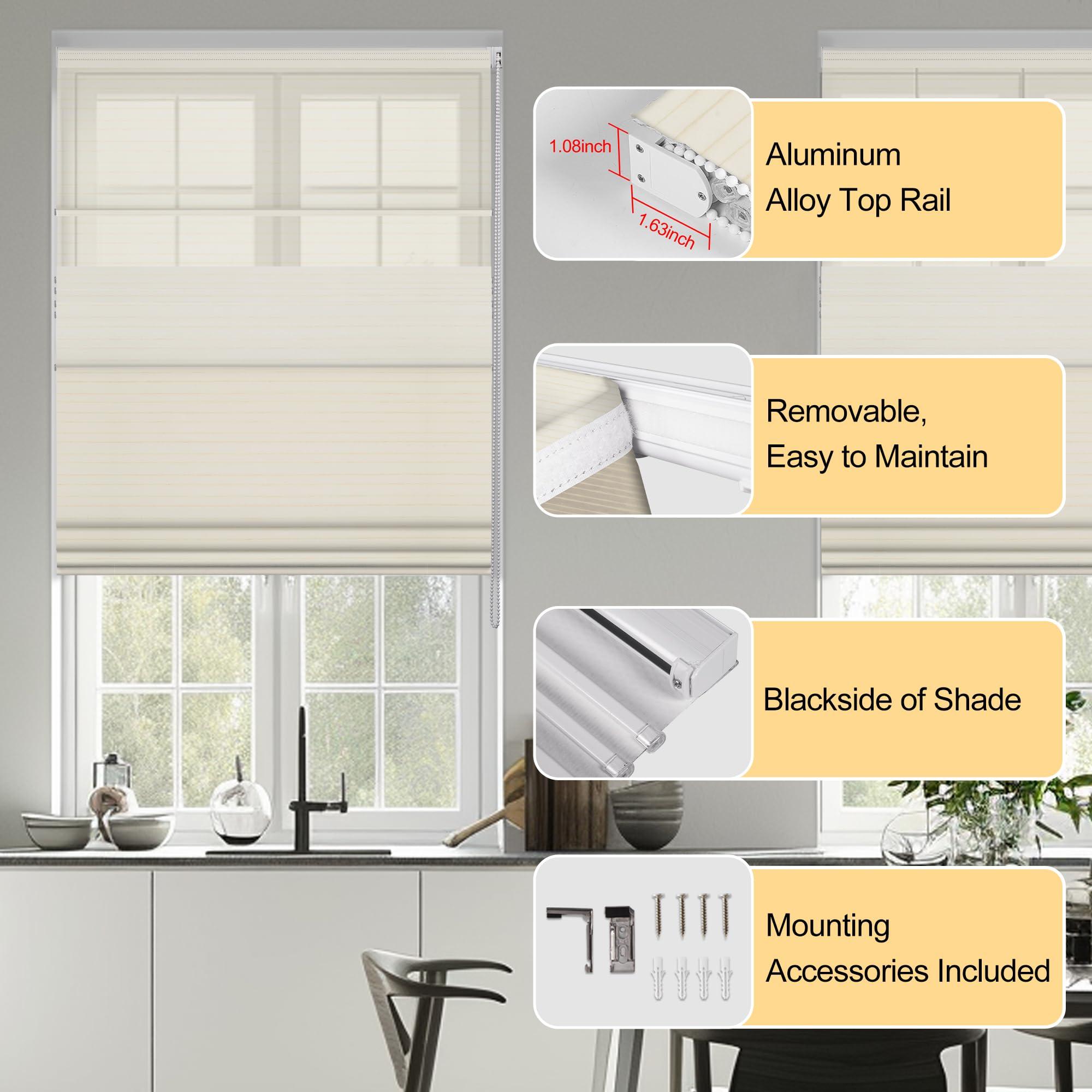 PQRSHADE PQRSHADE Light Filtering Roman Shades for Interior Windows, Heat Blocking Custom Roman Blinds for French Door Window,94" W x 72" H,Beige