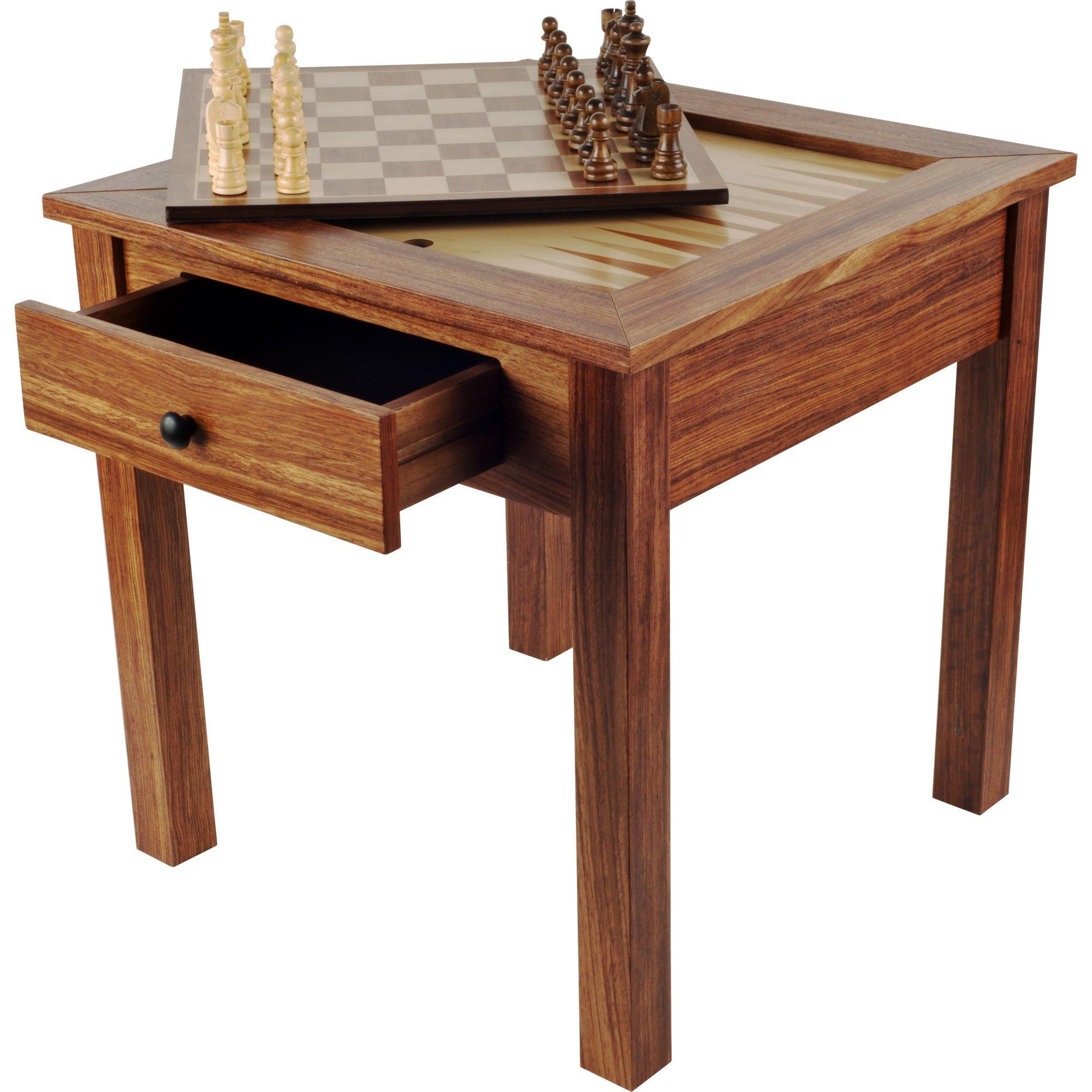 Hey! Play! Hey! Play! Wood 3 in 1 Chess Backgammon Table by Trademark Games, Brown