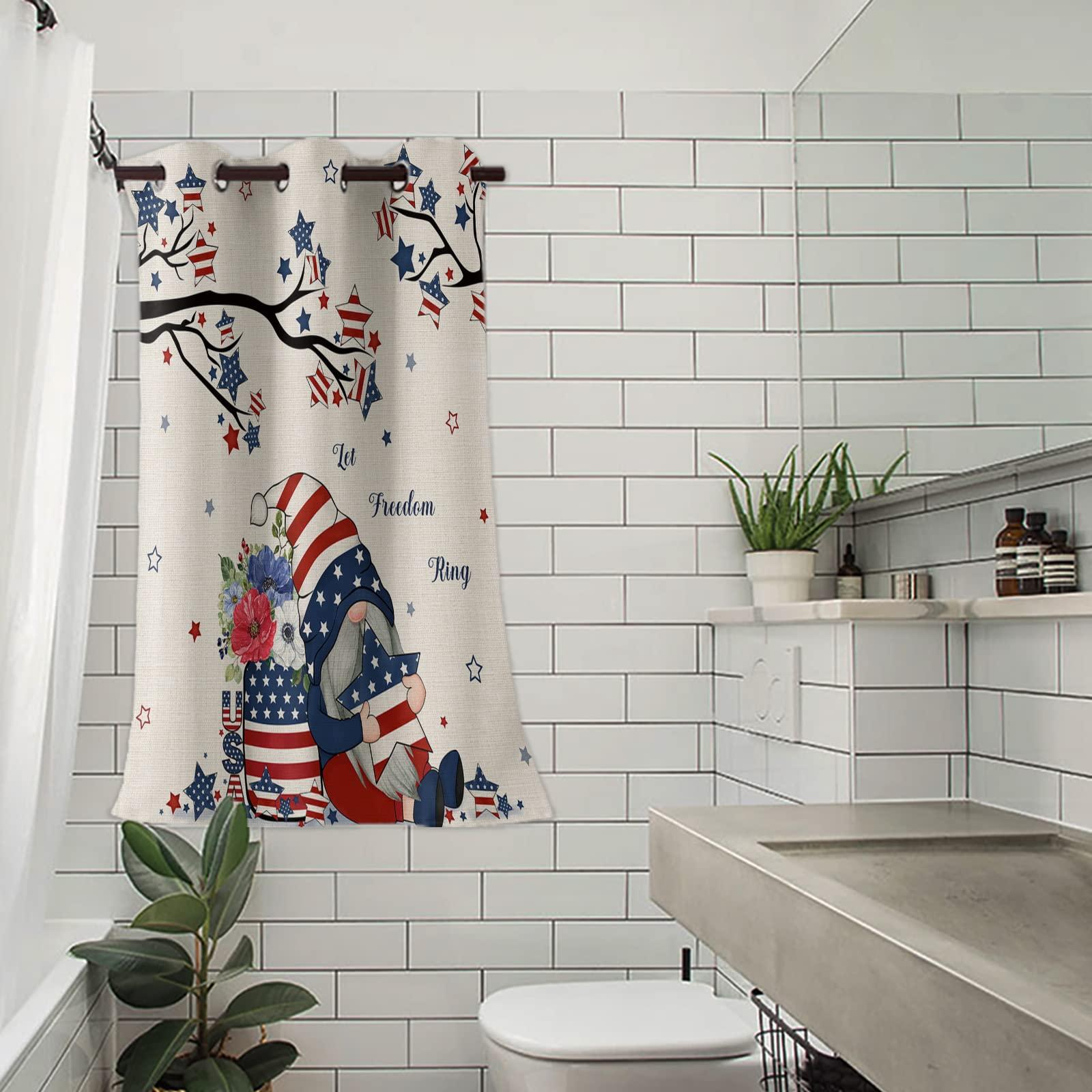 Tersuger Blackout Curtain 36 Inch Length,4th of July Patriotic Independence Day Gnome USA Flag Star Tree Window Curtain Grommet Room Darkening Curtain Thermal Insulated Drapes for Living Room Bedroom,1 Panel