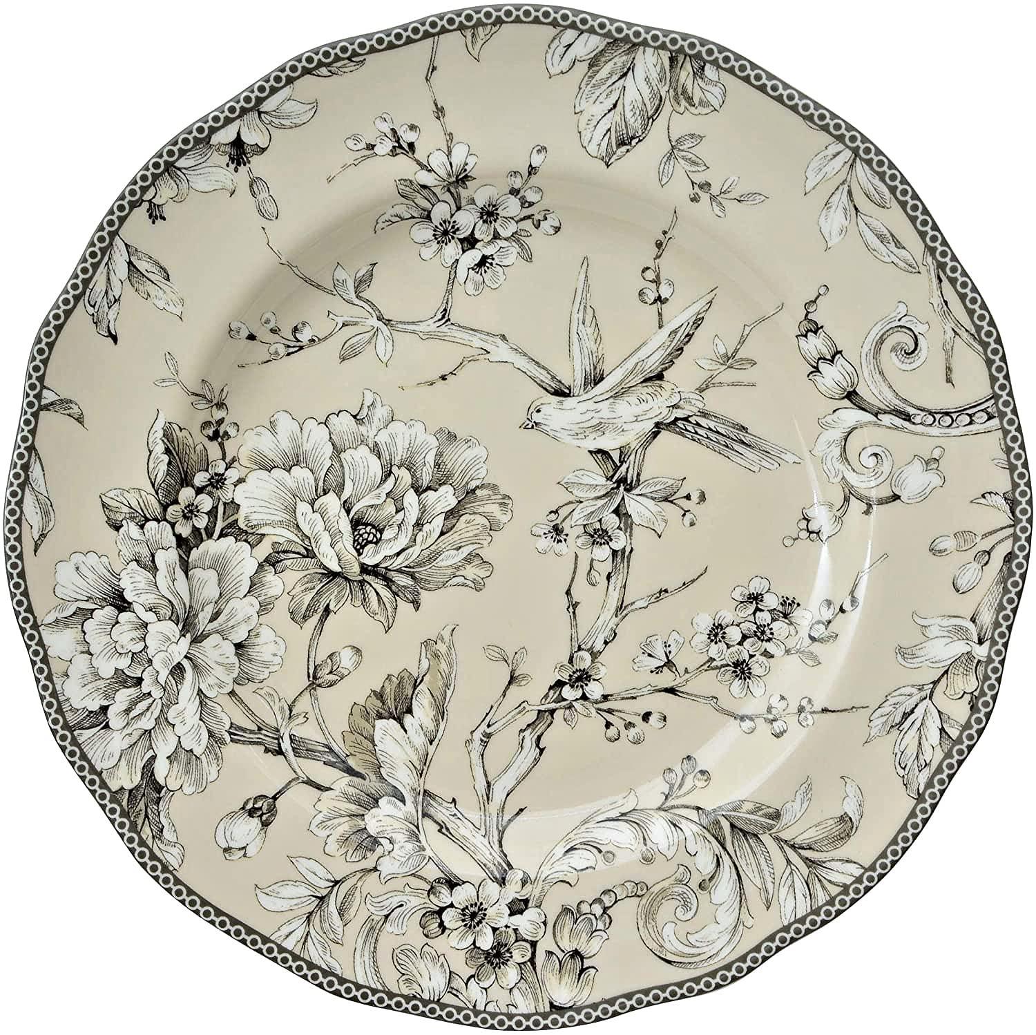 Famous Maker Famous Maker 222 Fifth Adelaide Antique White Toile Dinner Plates | Set of 4 | Diameter: 10.75 inch