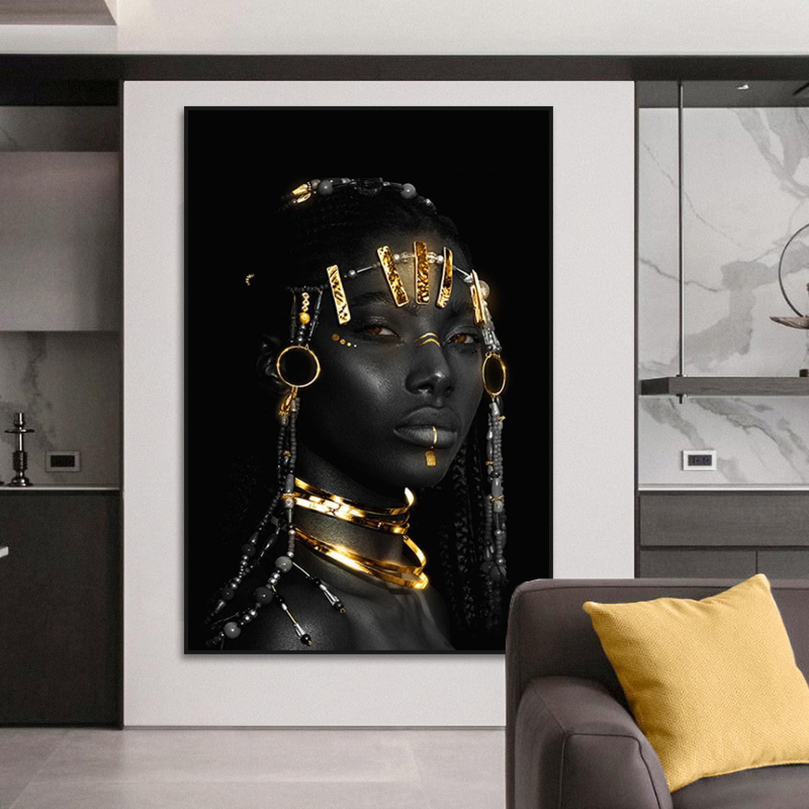 LSYALUCK LSYALUCK Primitive Tribal Women Art Picture Print Canvas Painting Black Women Poster Modern Art Wall Paintings Living Room Home Decor 70x90cm(28x35in) InnerFrame