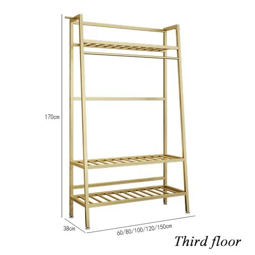 HomeLoft Basics Heavy Duty Clothes Rails for Bedroom, Costoffs Freestanding Coat Rack for Small Spaces, Coat Stand for Bedroom(Gold-Third Floor,150 * 38 * 170cm)