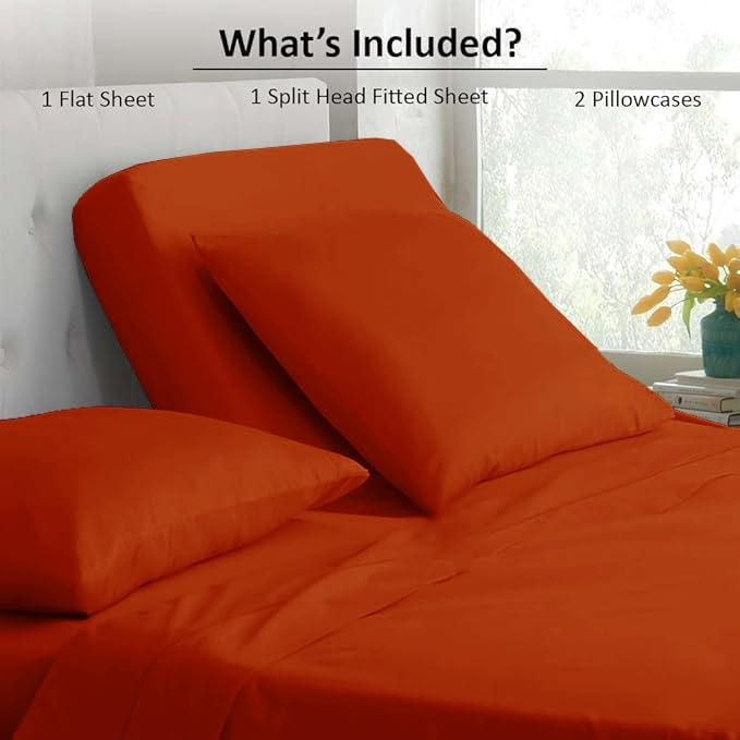 OnlineBestDeal\'s Split Top California King (Adjustable, Flex Top Cal King Size) 100% Egyptian Cotton 800 Thread Count 4Pcs Sheets for Sleep Number Bed, 15\" Deep Pocket - Split Down 34 inches from The top- Burnt Orange