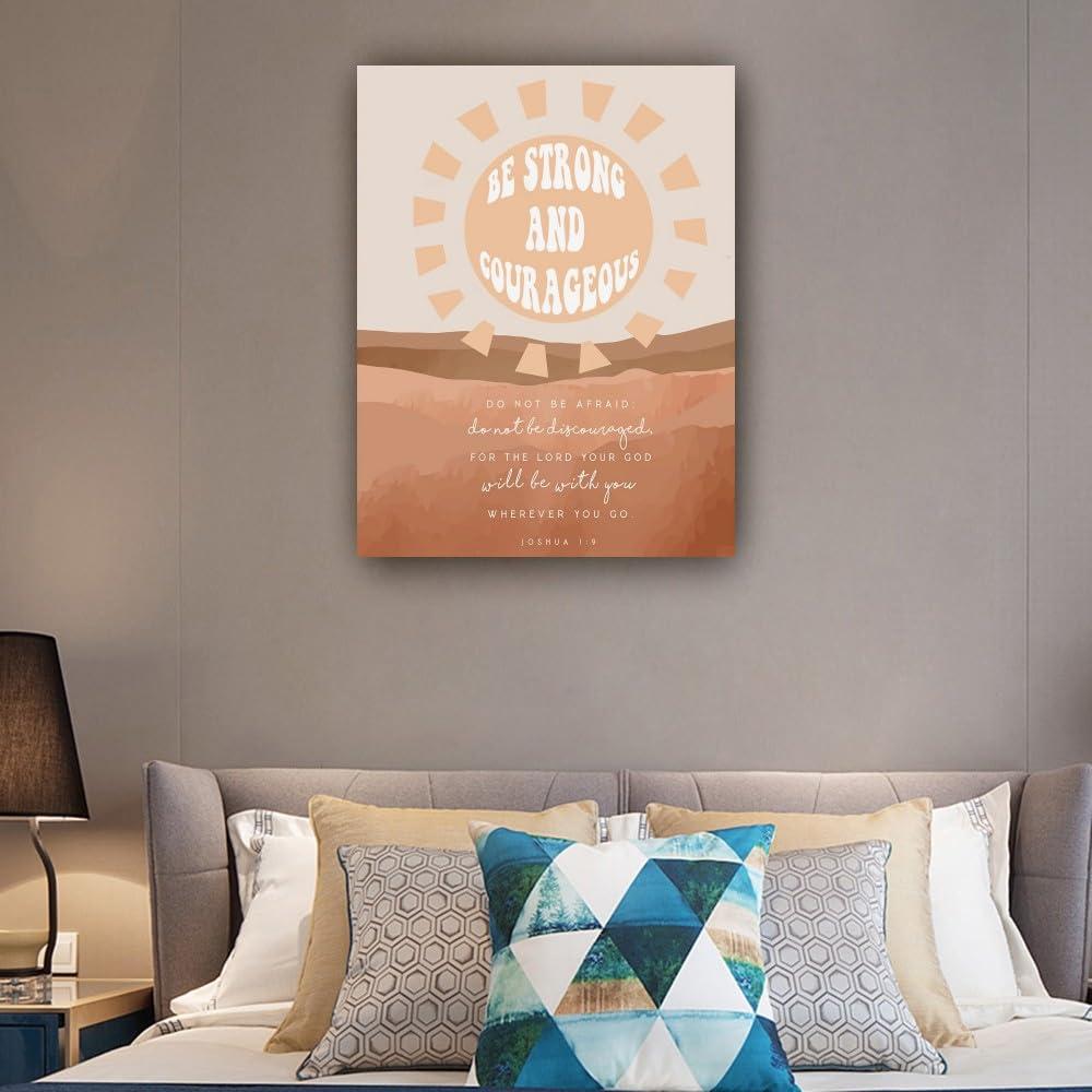 Deneest Deneest Joshua 1 9 Bible Scripture Wall Art Be Strong and Courageous Posters Art Prints Giclee Pictures Painting Living Room Vertical Canvas (16.00\'\'x24.00\'\',Unframed)