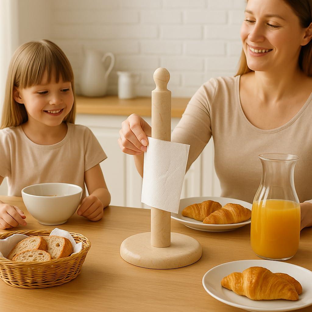 Creative Home Creative Home Natural Champagne Marble Upright Paper Towel Holder Kitchen Towel Dispenser Stand Kitchen Countertop Organizer, 6.5\" Diam. x 12.5\" H, Beige