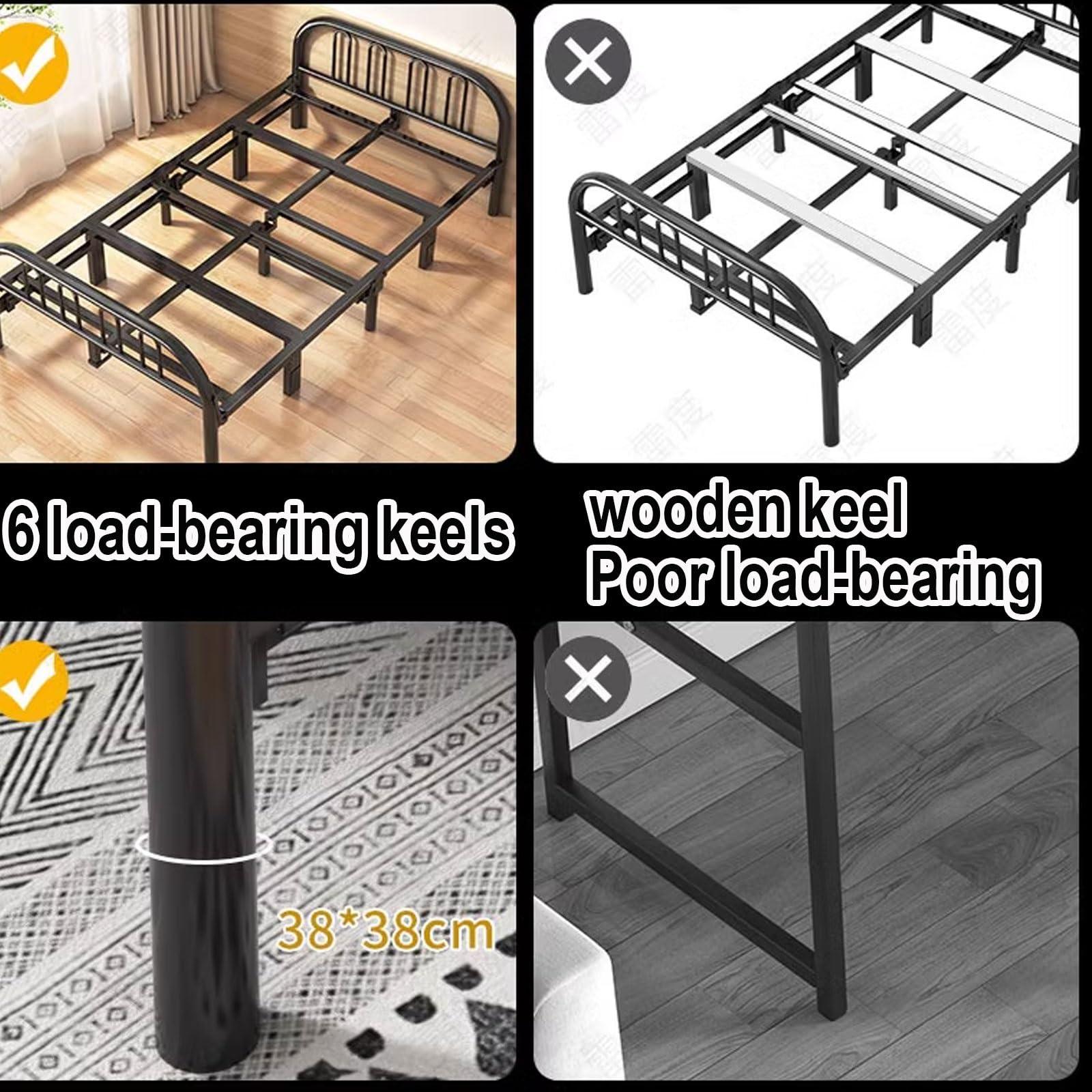 AoForce Fold Up Beds for Adults Metal Folding Bed Frame, No Tools Required 4-fold Design for Easy Storage Ideal for Small Apartments, Guest Rooms, Twin, Black(190 * 90 * 78CM)