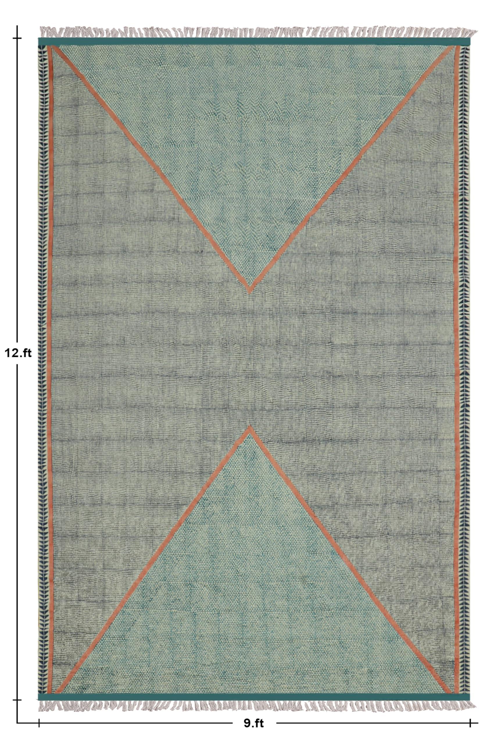 CASAVANI Area Rug 12x18 Kilim Rug Blue & Pink Cotton Dhurrie Striped Thick 0.19 inches Stone Easy Washable Rug Hand Wash Cotton Carpet Flatweave Rug Indoor Outdoor Rugs for Living Room, Bedroom