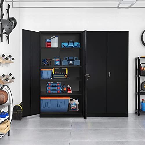 Majnesvon Majnesvon Metal Garage Storage Cabinet - 72" Locking Metal Storage Cabinet with 2 Doors and Adjustable Shelves & Locking Doors - Garage Cabinets for Tool Storage - Black