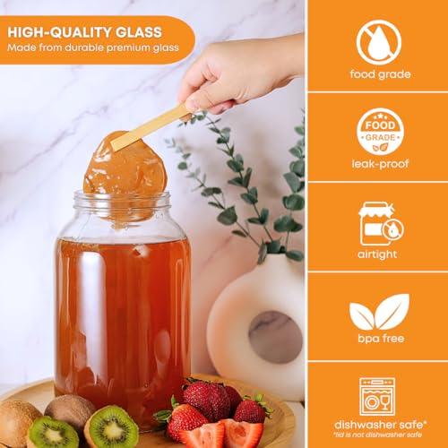 FastRack FastRack 1 Gallon Mason Jar with White Airtight Lid | Regular Glass Canisters with Airtight Lids | Large Mouth Glass Jar for Food Storage, Canning, Fermentation, Pickling