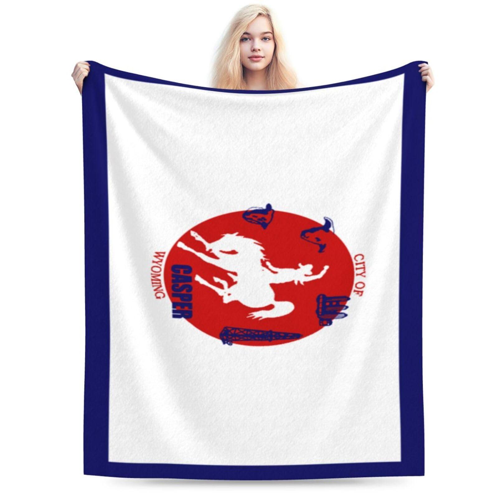 POOEDSO Flag of Casper, Wyoming Throw Blanket 40\"x30\" Soft Cozy Lightweight Blanket Fuzzy Blanket for Couch Bed Sofa