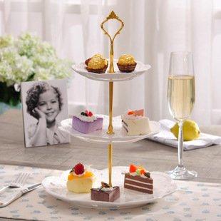 Jusalpha Jusalpha Cupcake Stand 3 Tier White Porcelain Cake Stand Dessert Stand Tea Party Serving Platter, Comes in a Gift Box- Free Sugar Tong (White)