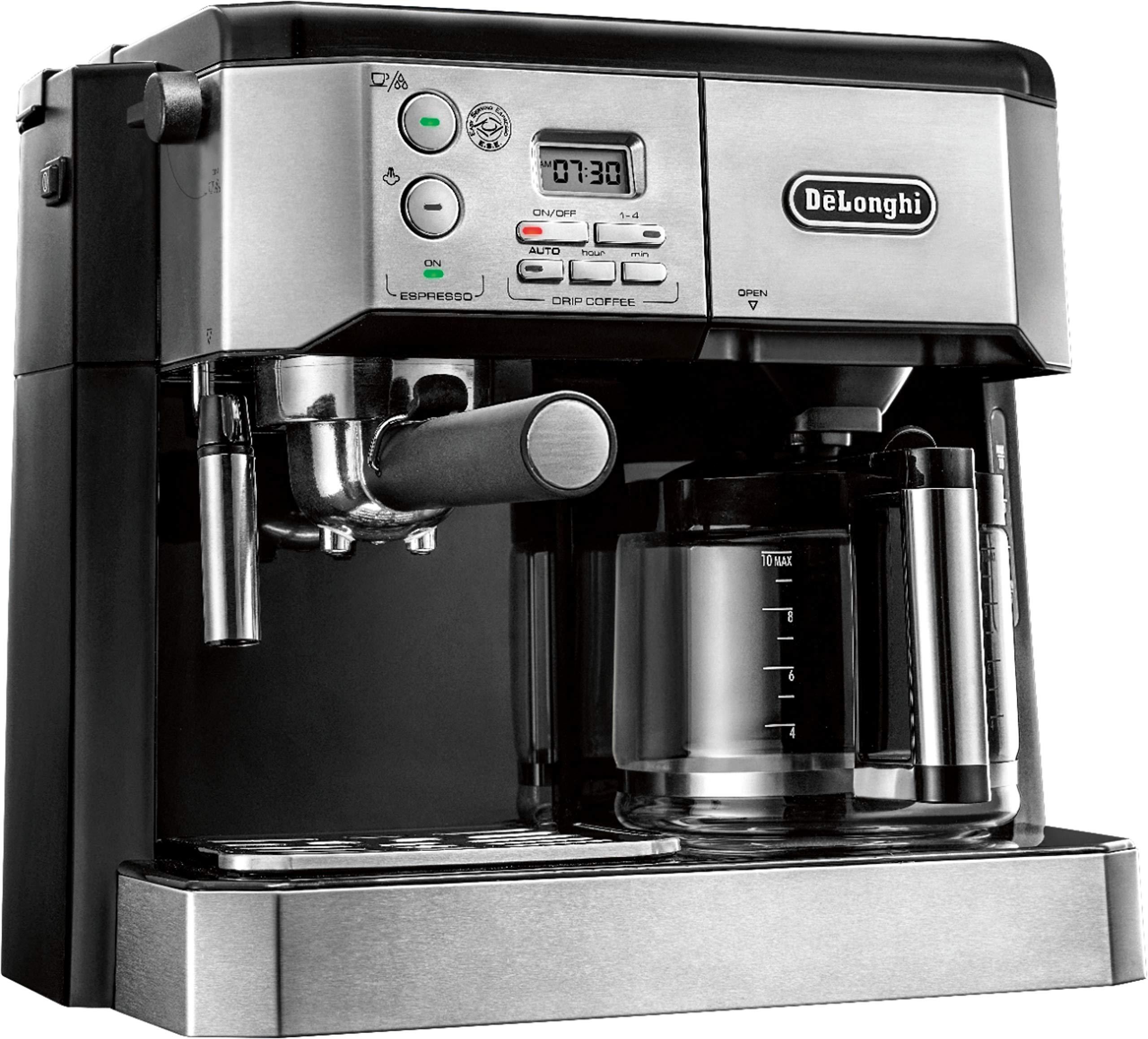 De'Longhi DeLonghi BCO430 Combination Pump Espresso and 10-Cup Drip Coffee Machine with Frothing Wand, Silver and Black