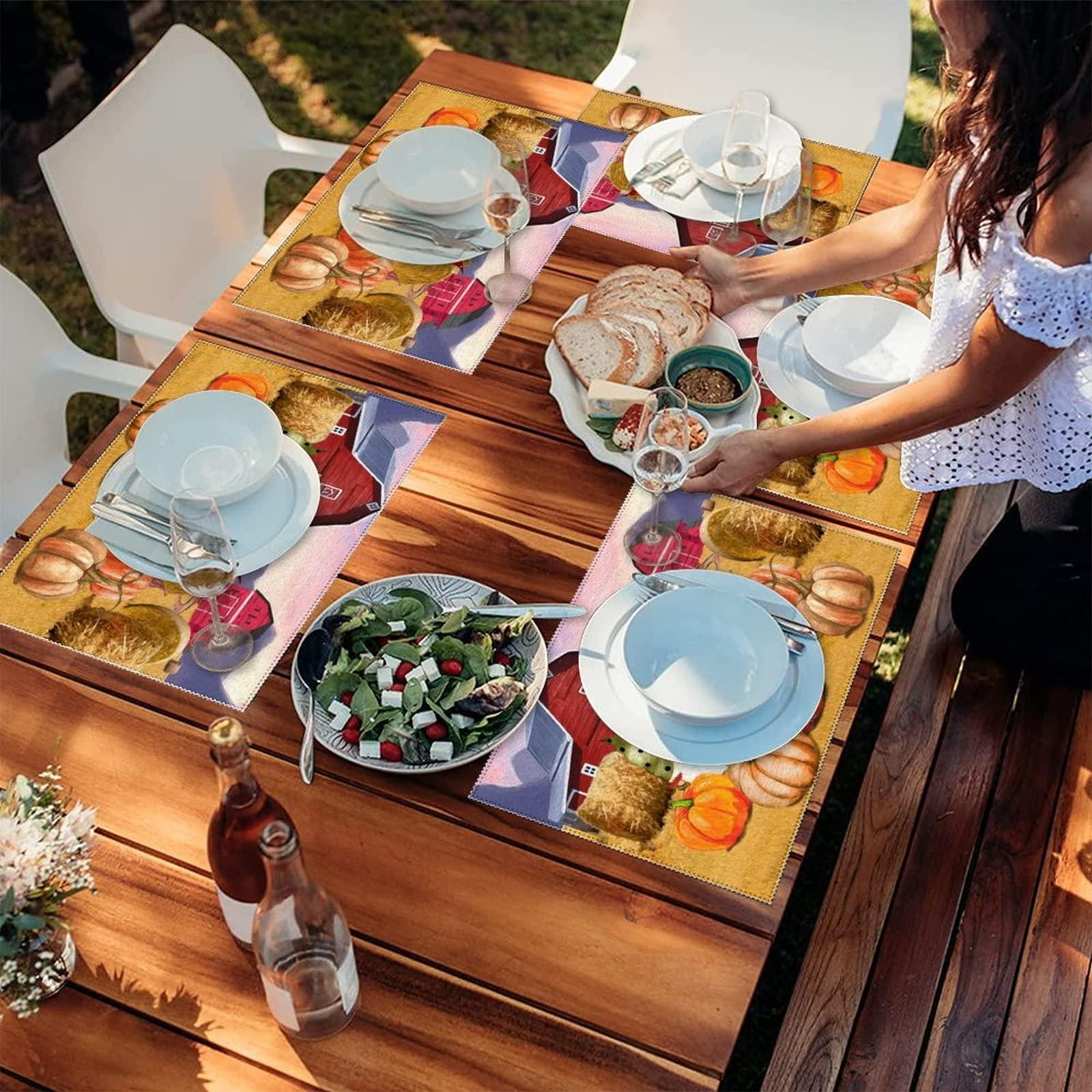 Alioyoit Table Place Mats Fall Farm Pumpkins Harvest Gnomes Chic Table Mats Reversible Reversible Dining Table Placemats Fabric Placemats Decor for Indoor Outdoor Patio Thanksgiving Day Set of 6