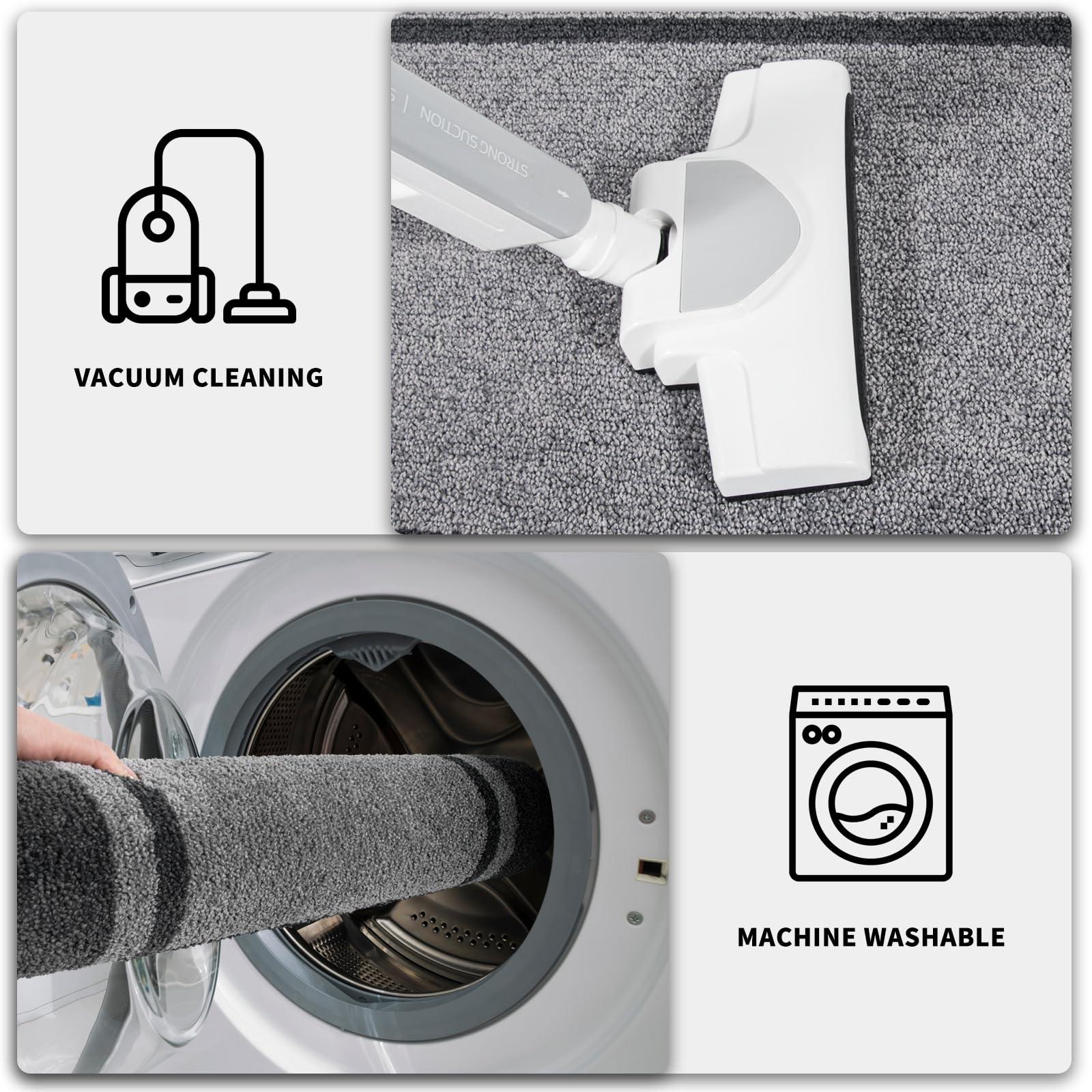 PURRUGS PURRUGS Dirt Trapper Door Mat 32" x 48", Non-Slip/Skid Machine Washable Entryway Rug, Shoes Scraper, Area Rug, Super Absorbent Welcome Mat for Muddy Wet Shoes and Paws, Light Grey & Dark Grey