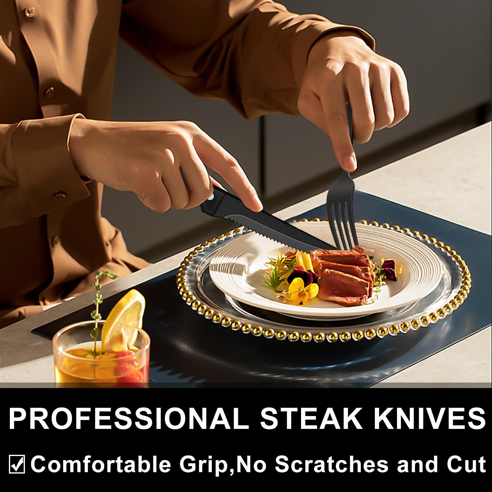 EWFEN 49-Piece Black Silverware Set with Organizer, Heavy Duty Stainless Steel Black Flatware for 8, Cutlery Utensil Sets with Steak Knives, Rust-proof, Mirror Polished, Dishwasher Safe