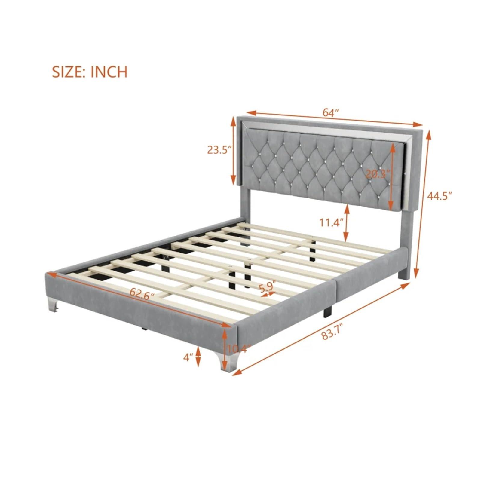 TUUOUY TUUOUY Bedroom Padded Bed with LED Lights, Single Bed, Double Bed, Adult and Teen beds, with Soft backrest, Platform Bed Bed Frame, DH001