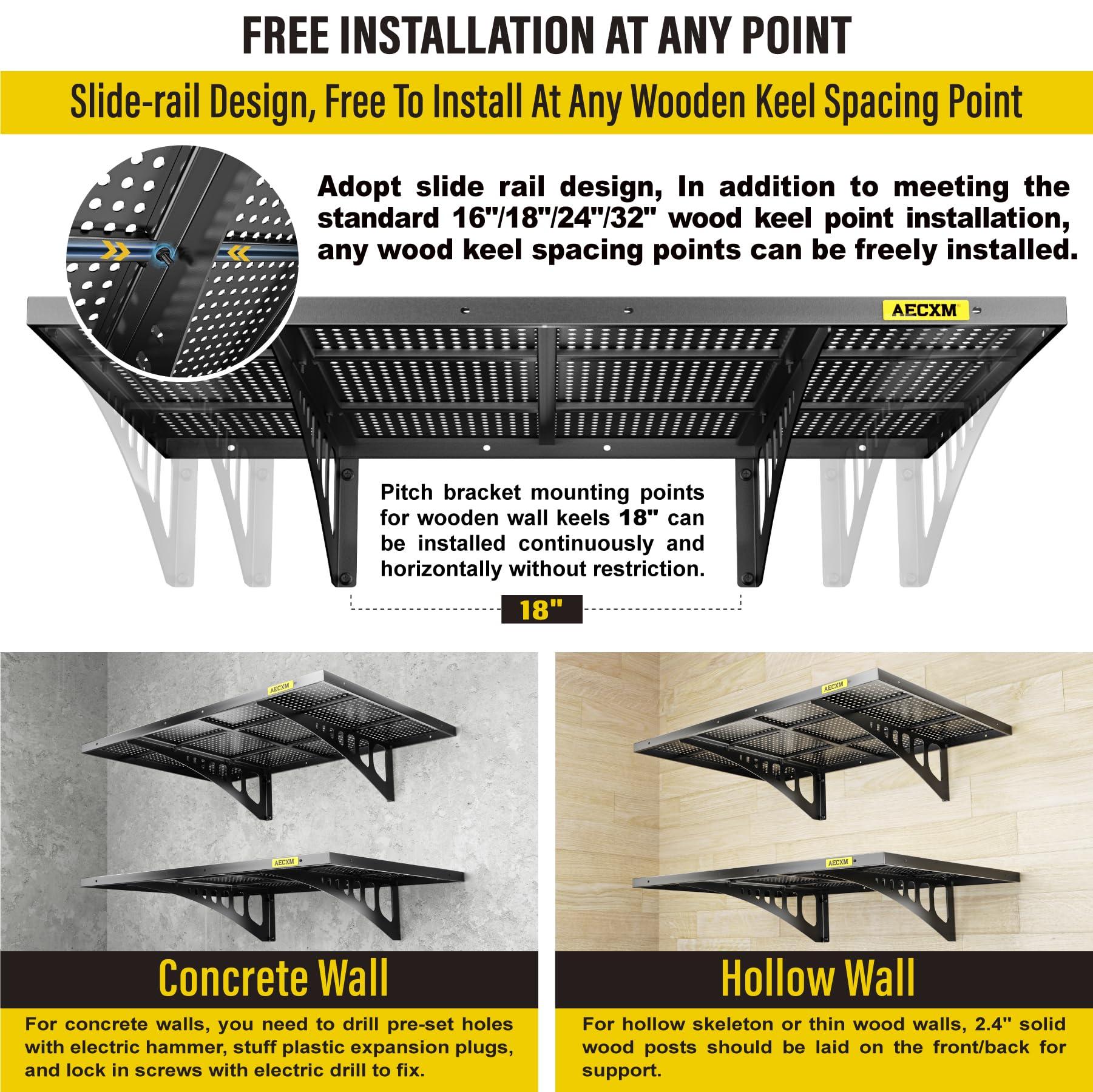 Aecxm Aecxm 2-pack-2x3ft Garage Shelving 560lbs Heavy Duty Garage Wall Shelving 24-inch-by-36-inch Garage Shelf Wall Mount (Black)