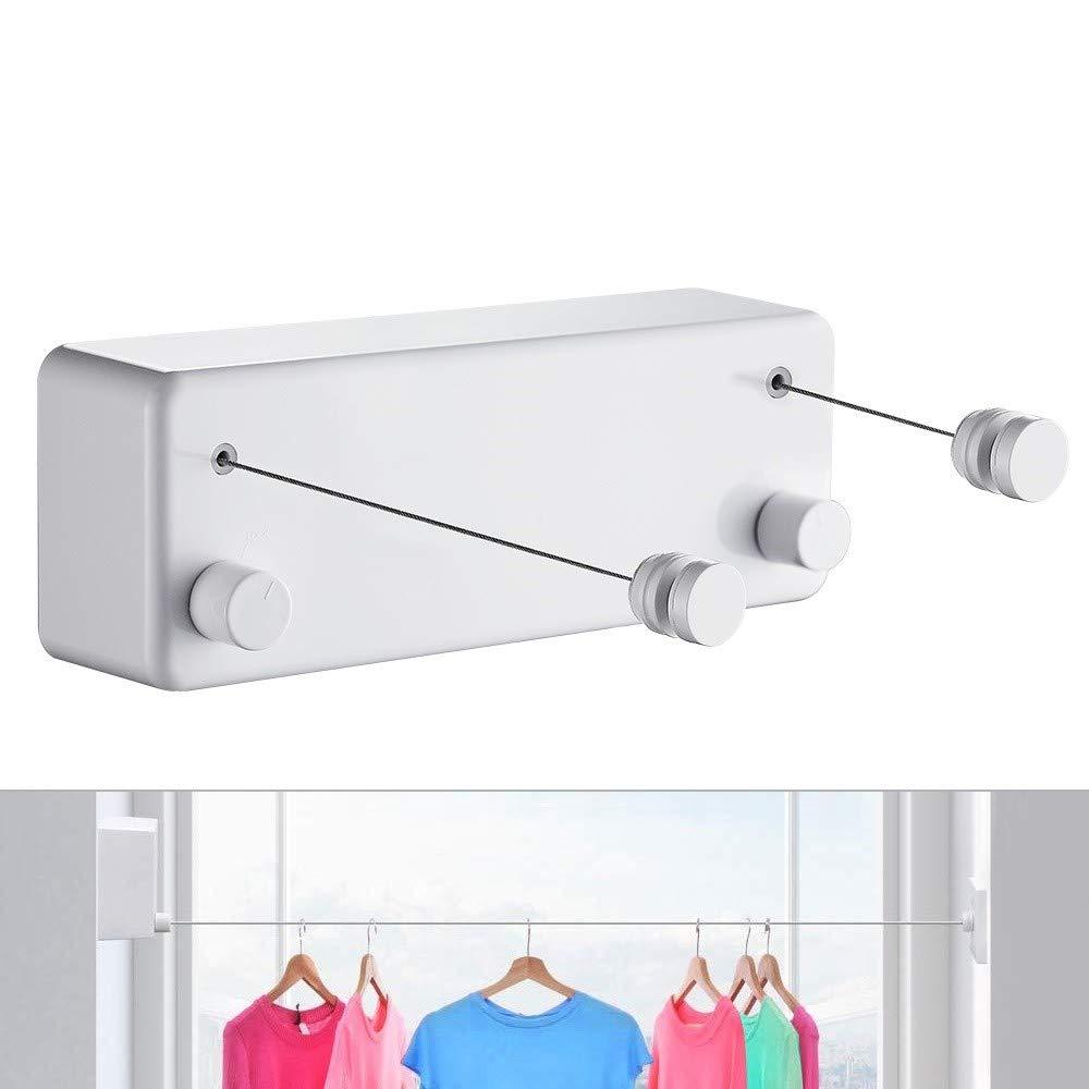 JOOM Retractable Clothesline-Clothes Line Retracting Indoor-Clothes Drying Line-Double Retractable Clothes Lines for Hanging Clothes Outdoor with 13.8 Ft Steel Wire, Clothing Line/Laundry Line, White