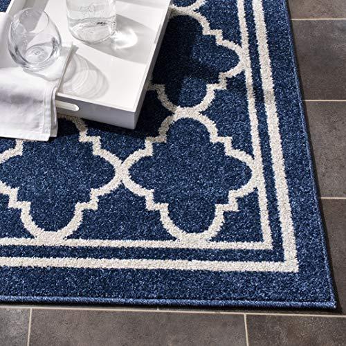 Safavieh SAFAVIEH Amherst Collection Runner Rug - 2\'3\" x 15\', Navy & Beige, Moroccan Trellis Design, Non-Shedding & Easy Care, Ideal for High Traffic Areas in Living Room, Bedroom (AMT422P)