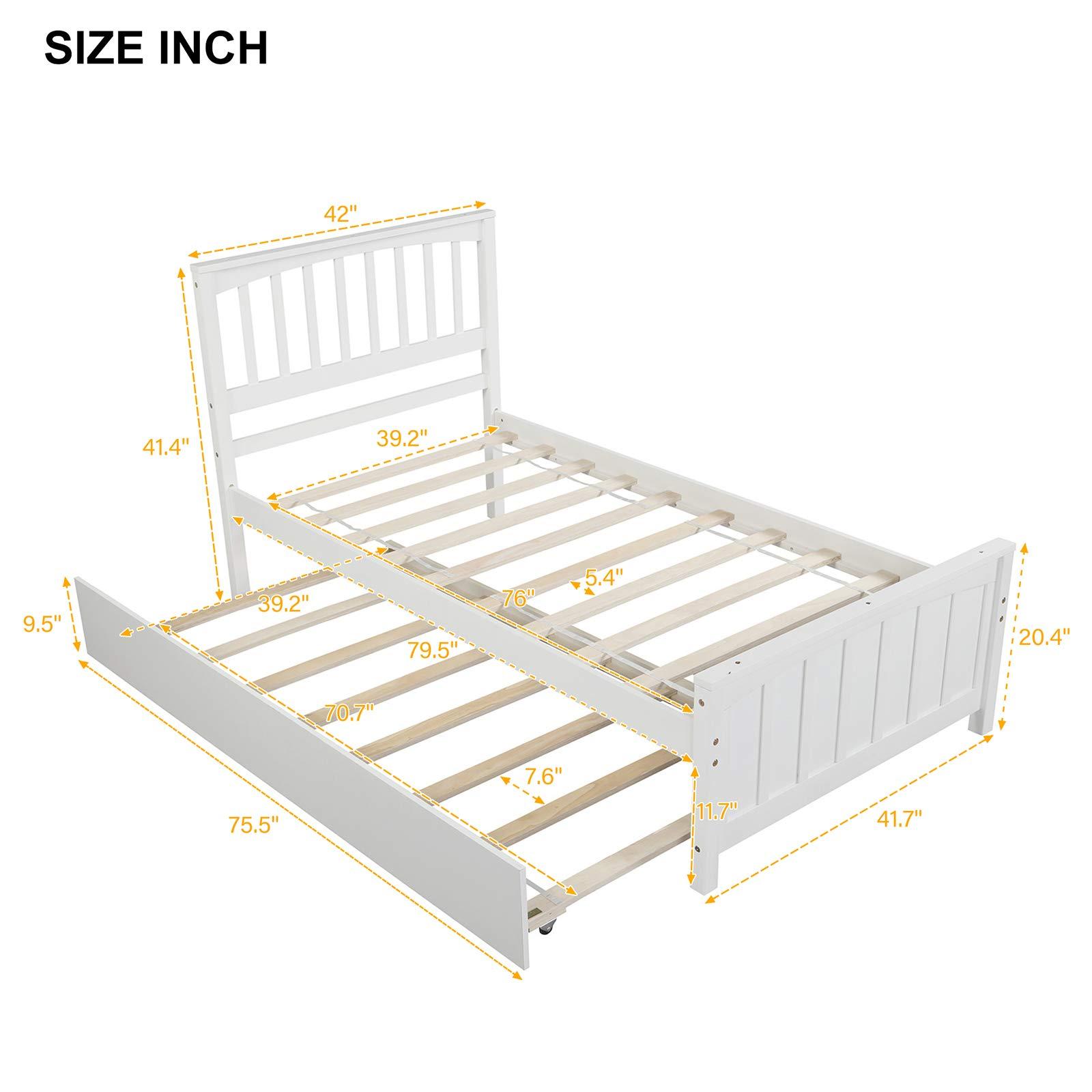 Harper & Bright Designs Harper & Bright Designs Twin Size Platform Bed with Trundle, Wooden Twin Bed Frame, Kids Platform Bed (White)