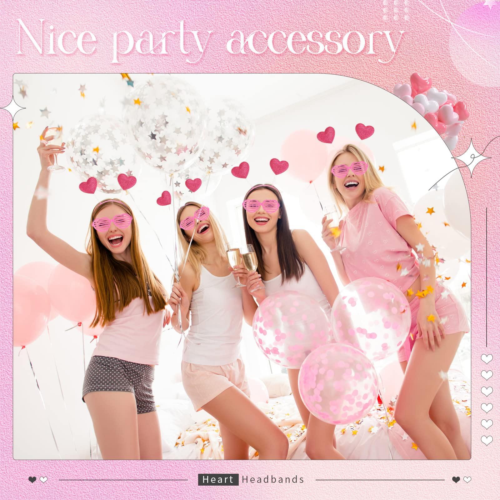 MTLEE MTLEE 24 Pcs Valentines Heart Head Boppers Headbands and Heart Shape Sunglasses Valentines Party Supplies Wedding Photo Prop (Hollow Rose Red)