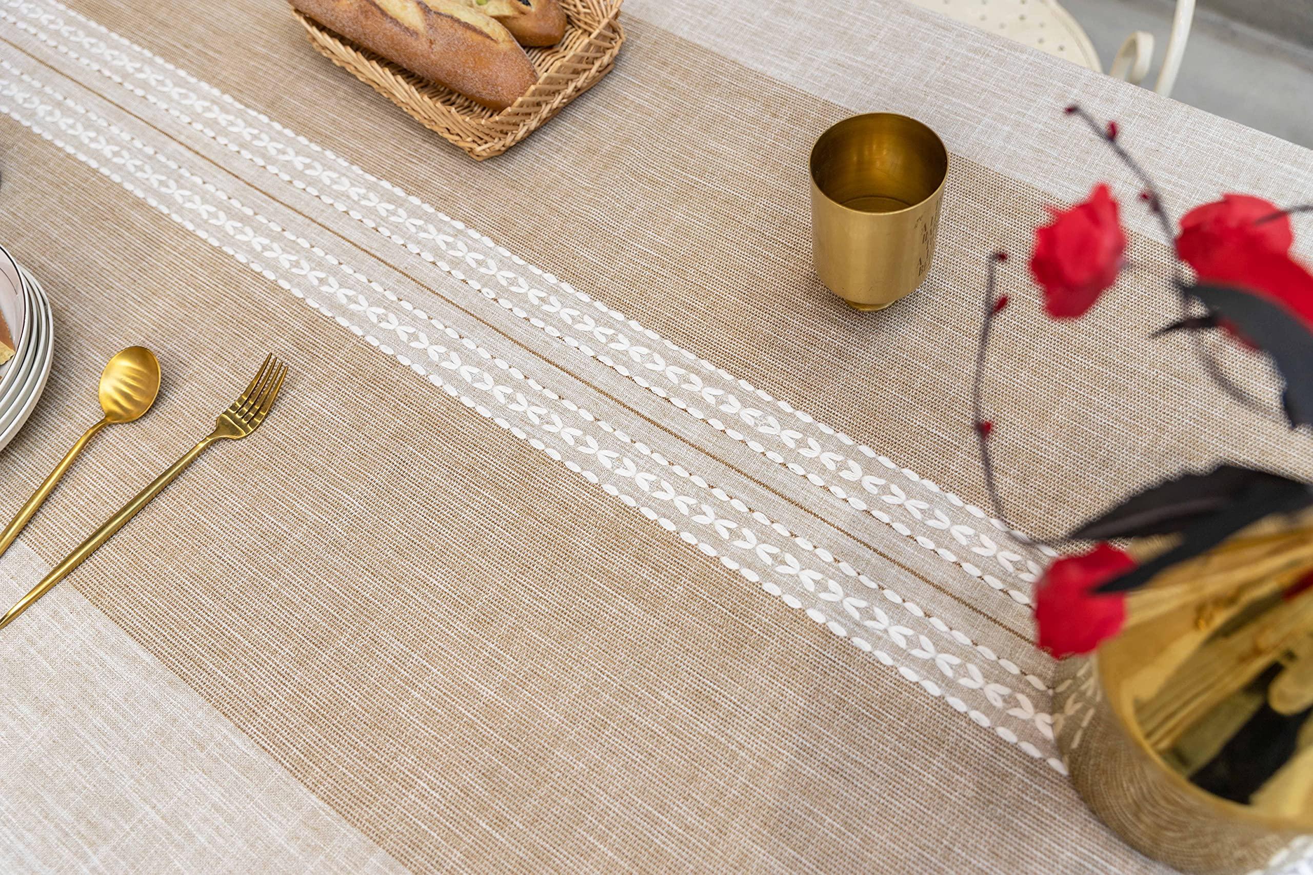 Dabuda Dabuda Coffee Cotton Linen Tablecloth for Rectangle Tables Fabric Tassel Tablecloths for Kitchen,Dining, Christmas Party (Coffee,5587 Inch,6-8 Seats)