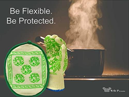 G & F Products G & F 1688 Dupont Nomex & Kevlar Heat Resistant Oven Gloves, 3-Finger Oven Gloves & Pot Holder Set