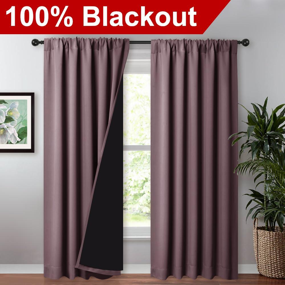 NICETOWN NICETOWN 100% Blackout Curtains for Living Room, Privacy Protection & Noise Reducing Drapes, Black Lined Window Treatment Curtain Panels for Patio Sliding Glass Door (Dry Rose, 2 Pieces, W52 x L84)