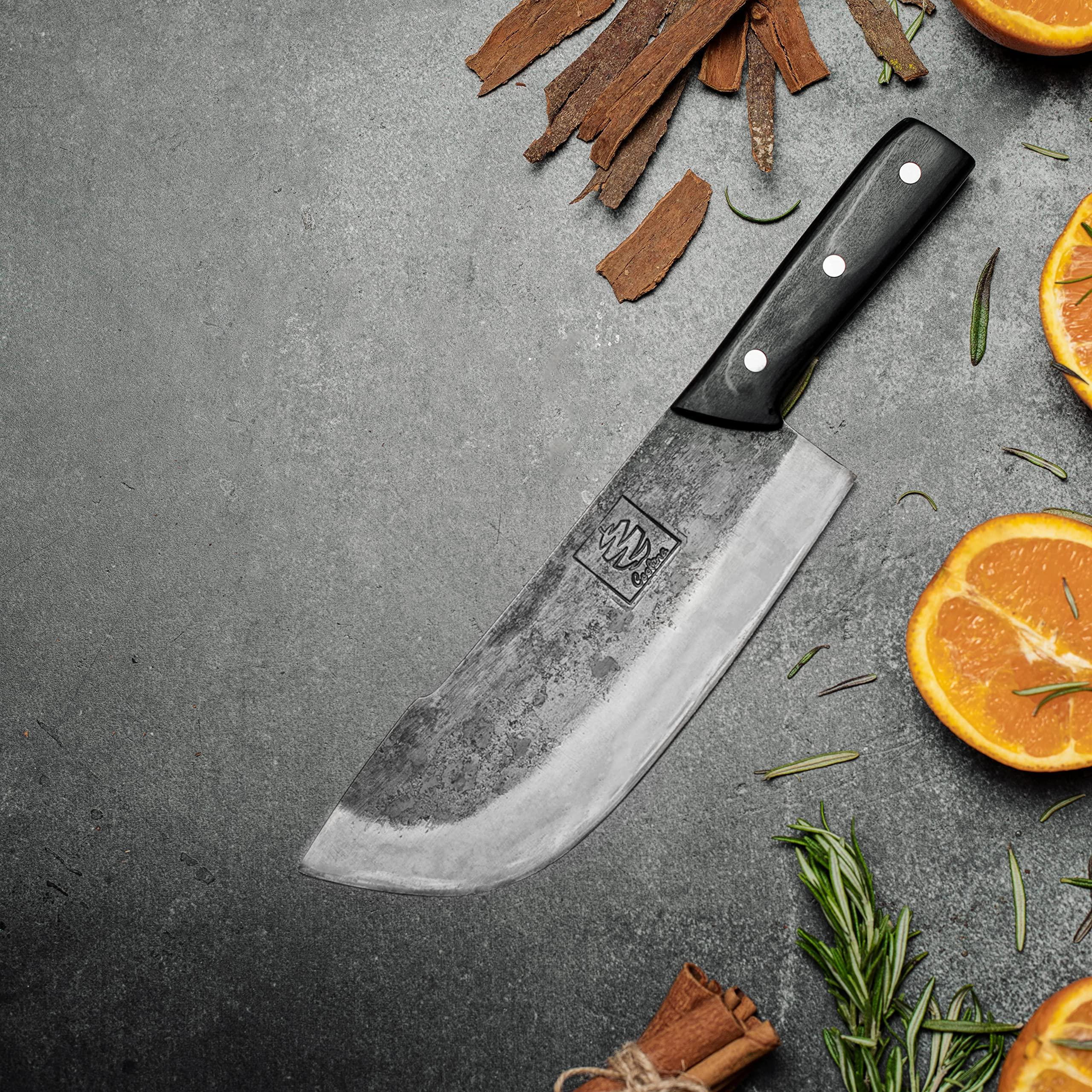 COOLINA COOLINA Daozi Forged Cleaver Butcher Knife, 7.9-in High Carbon Steel Blade, Handmade Chinese Traditional Knife, Best for Chopping, Slicing, Cutting Meat