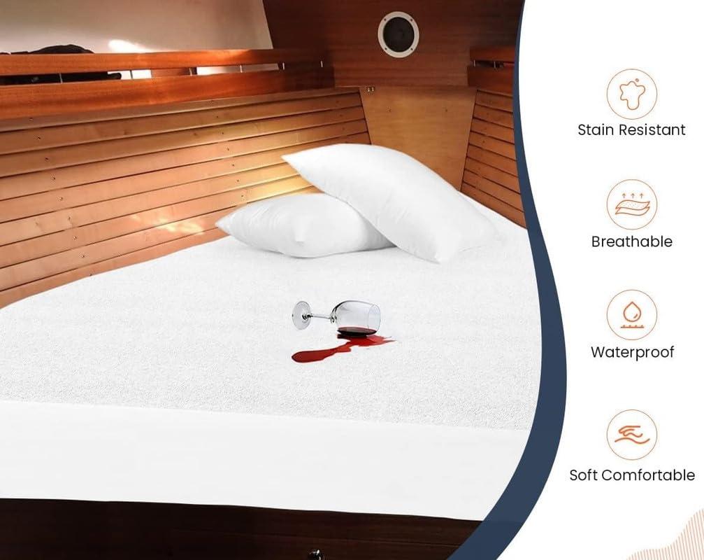 World Bedding World Bedding White XL V Berth Mattress Protector for Boat 100% Waterproof Fitted Style Mattress Pad Cover Fits Upto 12 Inch Deep Pocket Mattress, Ultra Soft Terry Cotton Washable Mattress Cover