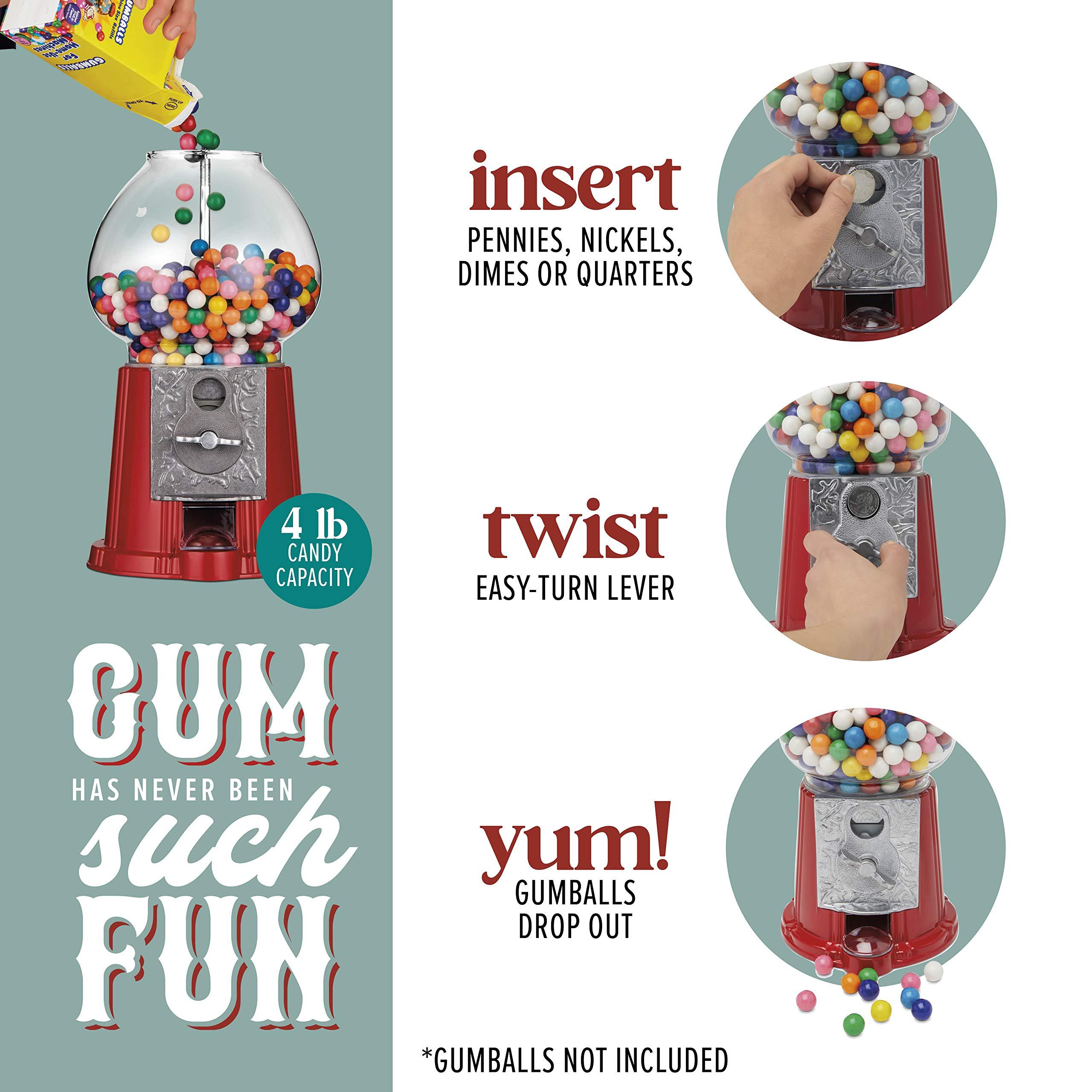 The Candery The Candery Gumball Machine - 15 Inch Candy Dispenser with Stand Durable Aluminum Frame- Includes 2lbs Bag of Gumballs for Gumball Machine - 2lb Bag - 0.62 Inch Gumballs - Kosher