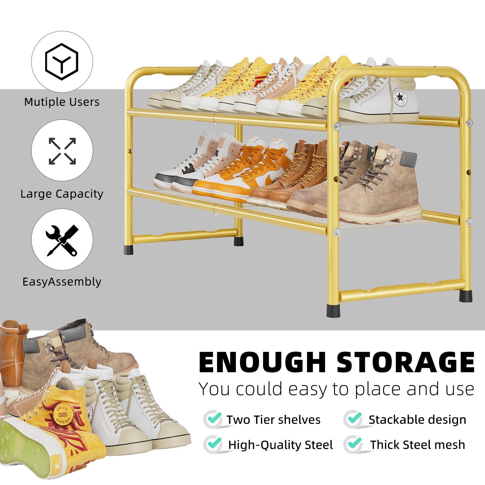 SUFAUY SUFAUY Shoe Rack for Closet, 32 inch Metal Shoe Rack Organizer Heavy Duty, 2 Tier Mesh for Shoes, Gold