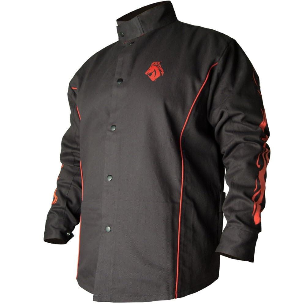 Revco Revco BLACK STALLION BSX® FR Welding Jacket - Black w/Red Flames - MEDIUM