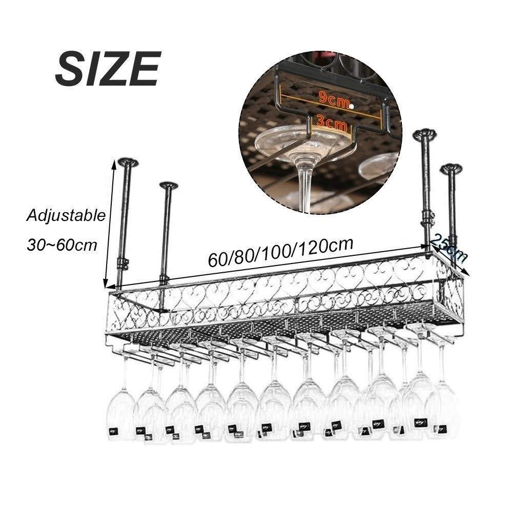 ZRCWW ZRCWW Ceiling Wine Racks Adjustable Height Ceiling Hanging Wine Bottle Holder Metal Iron Wine Glass Rack Kitchens Bar Wine Goblet Stemware Racks -Home Bar Decor (Size : 6025cm(2410inch))