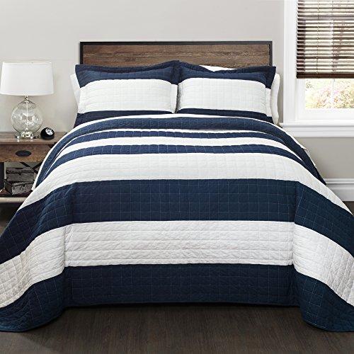 Lush Decor Lush Decor New Berlin Quilt Striped Pattern 2 Piece Bedding Set, Twin, Navy and White