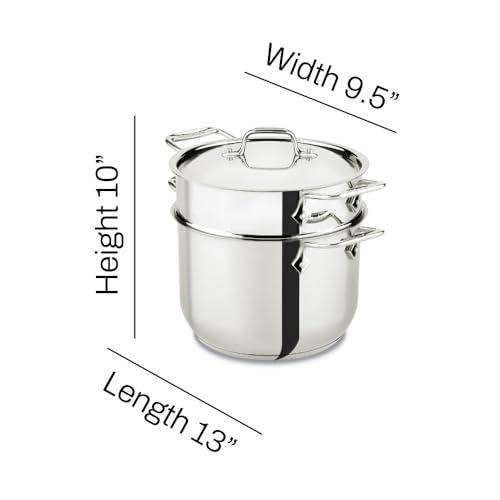 All-Clad All-Clad Specialty Stainless Steel Stockpot, Multi-Pot with Strainer 3 Piece, 6 Quart Induction Oven Broiler Safe 500F Strainer, Pasta Strainer with Handle, Pots and Pans Silver