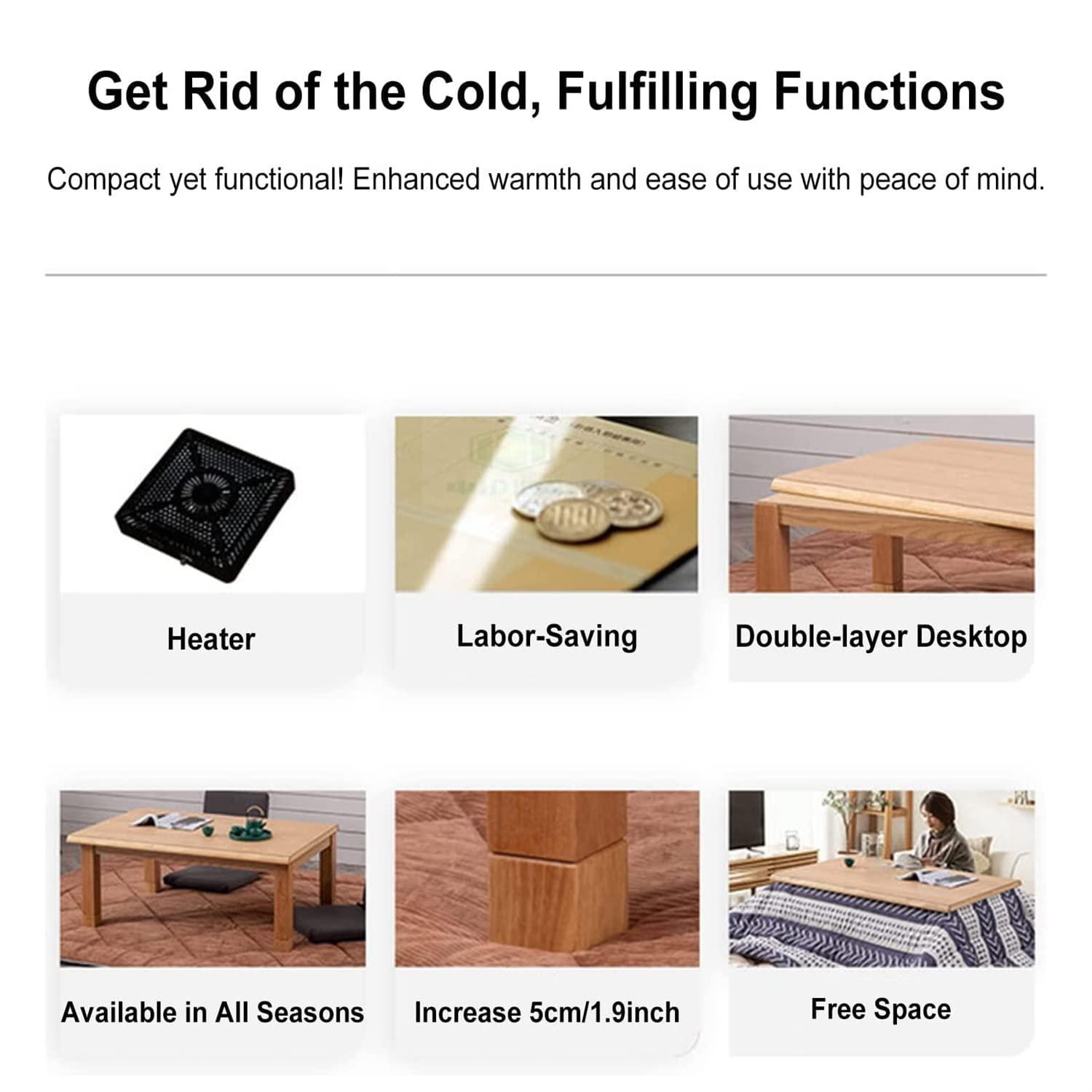 Appleya Appleya Kotatsu Table 5-Piece,Kotatsu Heated Table, Japanese Folding Storage Tatami Coffee Table Thickened Furnace Winter Roasting Stove Heating Table