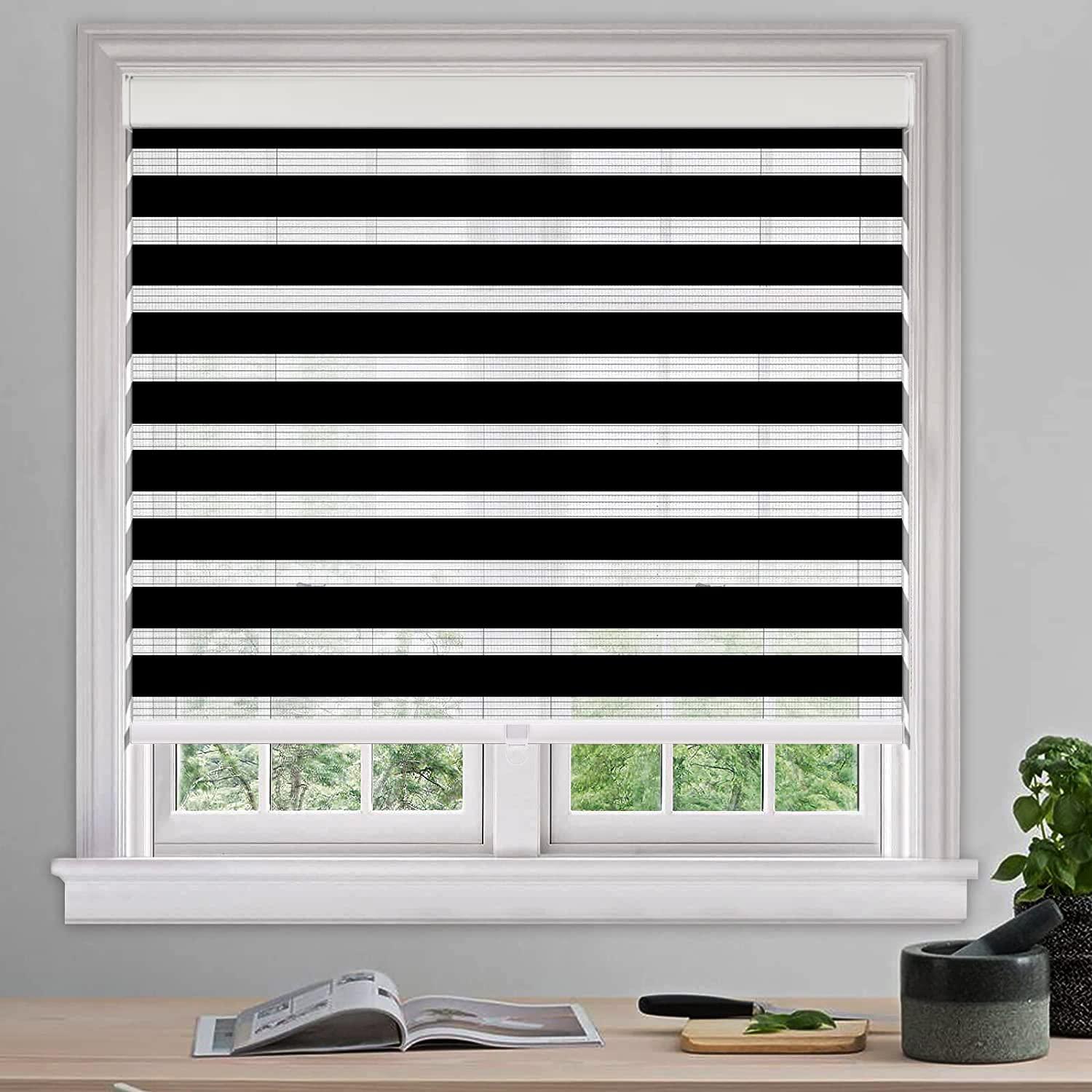 JOIMAR Zebra Roller Shades, Zebra Blinds for Windows,Custom Size Cordless Blackout Zebra Blinds,Dual Layer,Privacy Light Control for Day and Night,Window Blinds for Room,Office,Black,68 1/2" W x 72" H