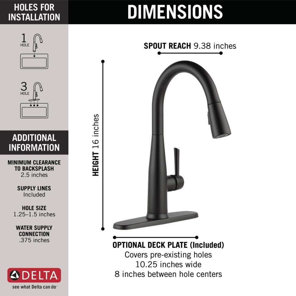 DELTA FAUCET Delta Faucet Essa Touch Kitchen Faucet, Matte Black Kitchen Faucet with Pull Down Sprayer, Kitchen Sink Faucet, Touch Faucet for Kitchen Sink, Touch2O Technology, Matte Black 9113T-BL-DST