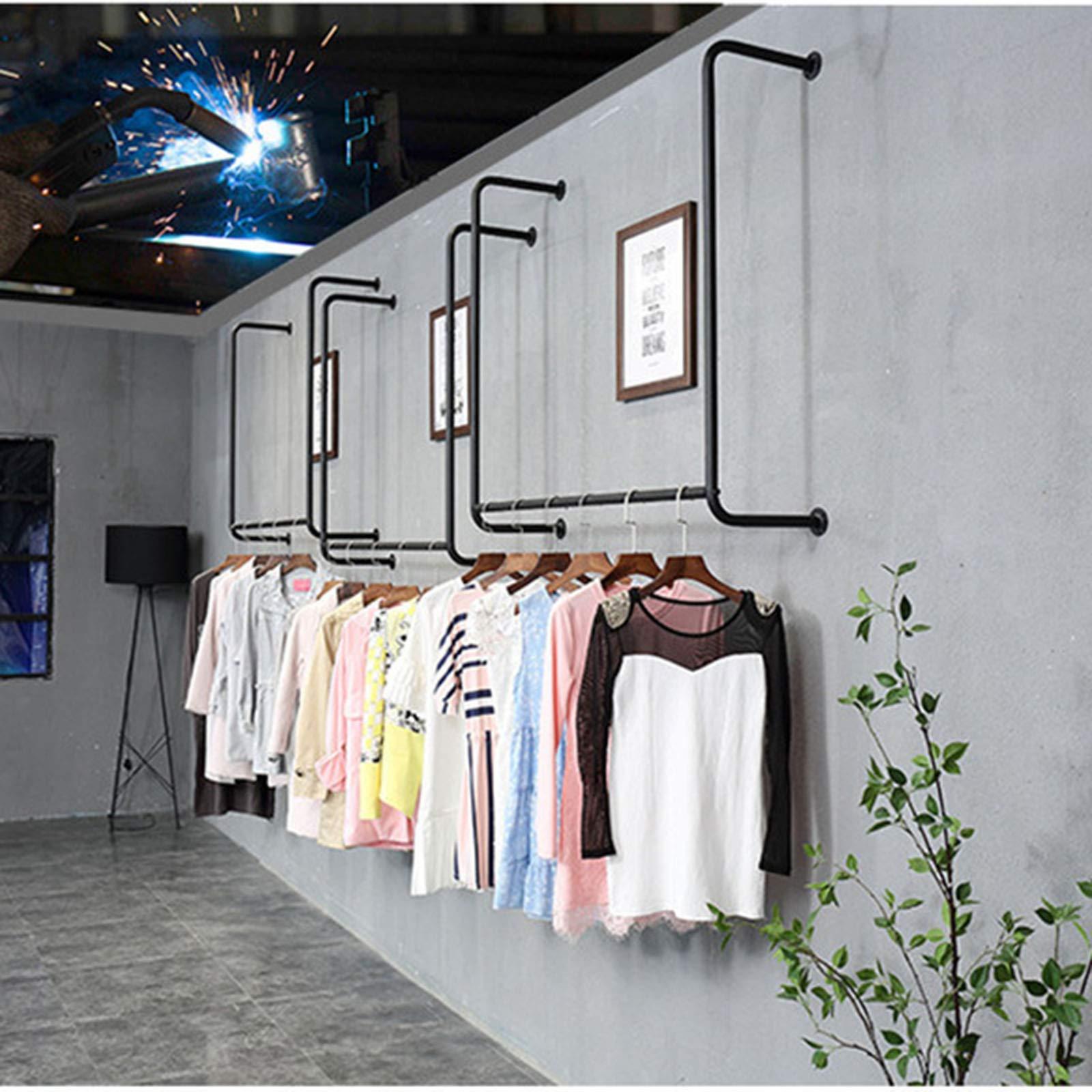 Wall Rack Wall-Mounted Clothes Rack Black Industrial Pipe Clothing Rack Stand, Heavy Duty Detachable Wall Metal Iron Garment Bar Towel Rack, Multi-Purpose Hanging Rod for Closet Storage