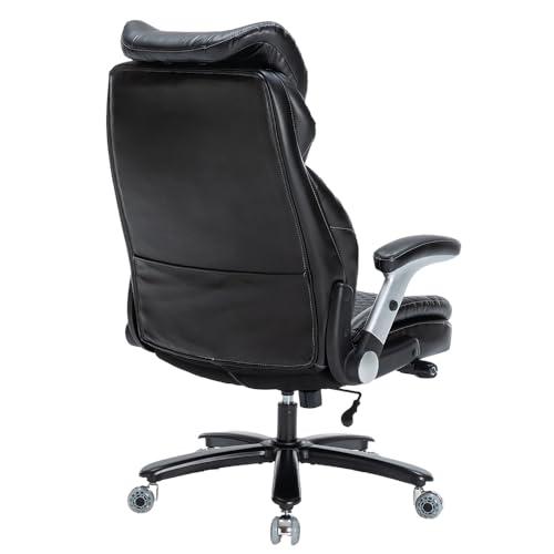 OLYFING OLYFING Executive Office Chair, Heavy Duty 500 lbs, Ergonomic Leather Desk Chair with Adjustable Headrest and Lumbar Support, Big and Tall High Back Swivel Chair with Flip-up Armrests, Black