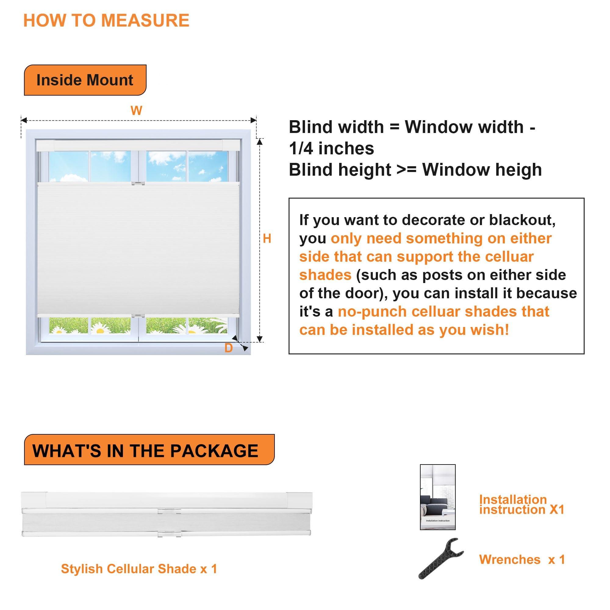 PQRSHADE PQRSHADE Top Down Bottom Up Shades Cordless Cellular Shade, No Drill No Tools Blackout Honeycomb Blinds Pull Down Skylight Shades for Ceiling28.5" W x 78" H,White