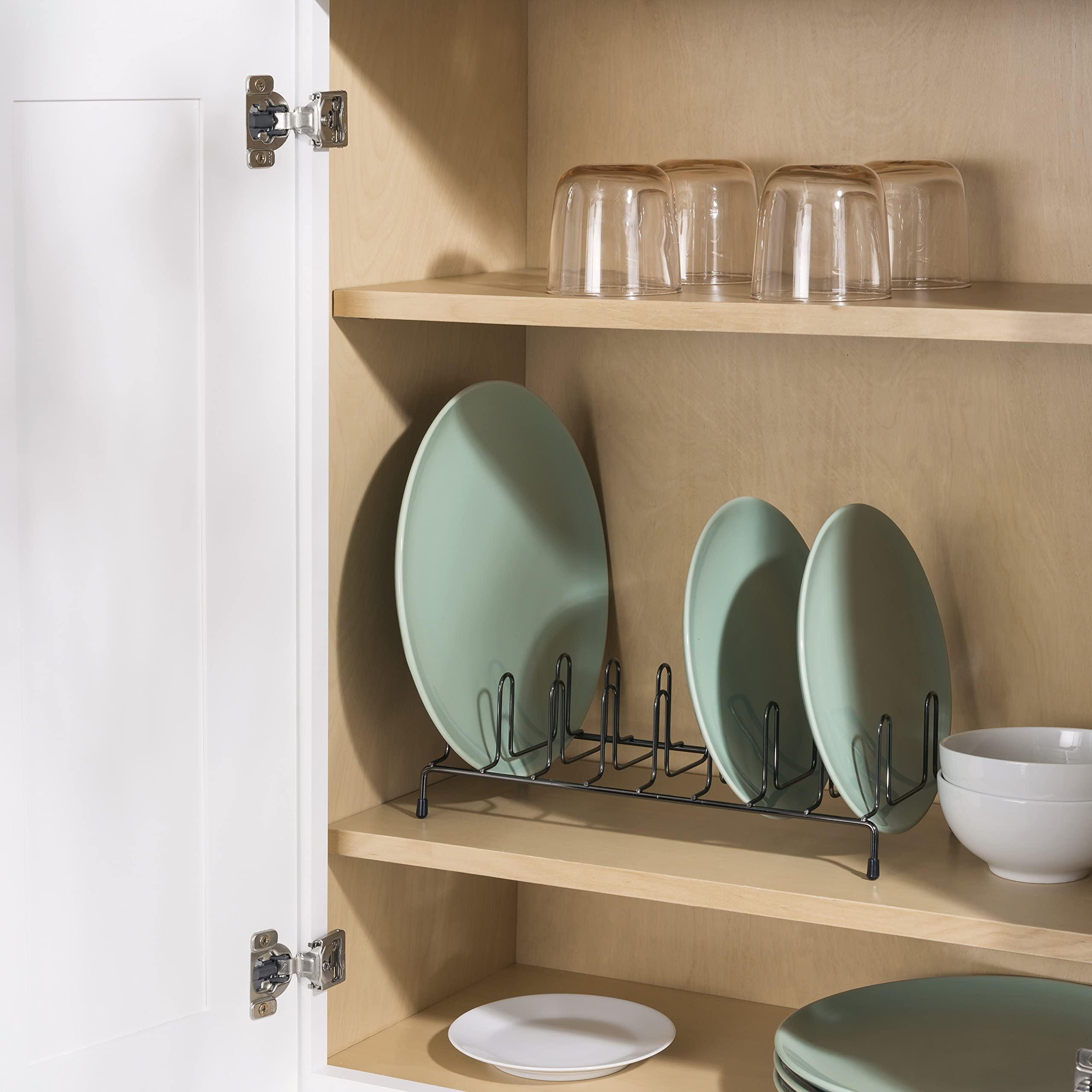 Home Basics Vertical Plate Stand Holder Steel Dish Rack by Home Basics | 8-Compartment Dinnerware Organizer with Wire Rack Design | Rubber Non-Slip Feet | Black Onyx