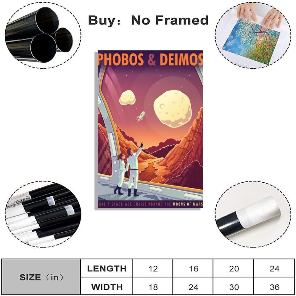 LuminDaze LuminDaze Phobos and Deimos Poster Retro Space Wall Art Outer Space Travel Picture Decoration Exoplanet Galaxy Mars Planet Exploration Art Canvas Print Retro Futuristic 20x30inch Unframed, style-14