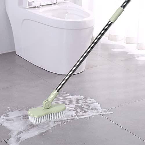 LandHope LandHope Long Handle Scrub Brush Rotatable Brush Head Floor Brush Scrubber Adjustable Poles Small Shower Tile Grout Scrubber Cleaning Brush for Bathroom Bathtub Kitchen Balcony Wall Deck Green